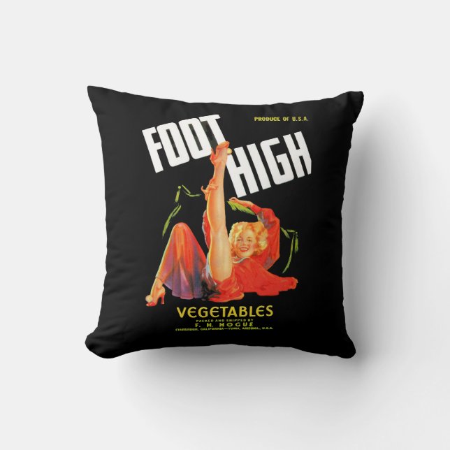 1940s vegetable crate label Foot High vegetables Throw Pillow (Front)