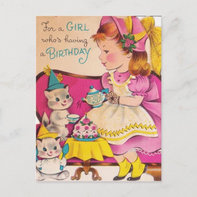 1940s Vintage Birthday Girl Postcard (Front)