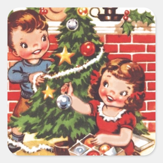 1940s Vintage Merry Christmas Square Sticker (Front)