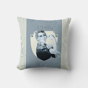 1940s vintage retro war time woman throw pillow