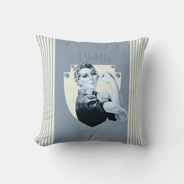 1940s vintage retro war time woman throw pillow (Front)