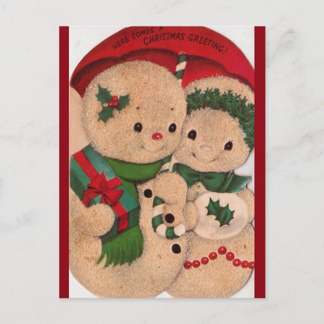 1940s Vintage Snowman Couple Postcard (Front)