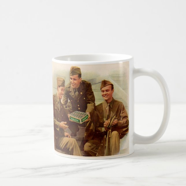 1940s WWII ad soldiers with candy from home Coffee Mug (Right)