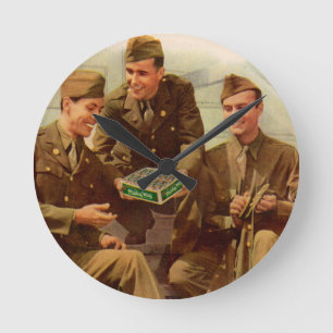 1940s WWII ad soldiers with candy from home Round Clock
