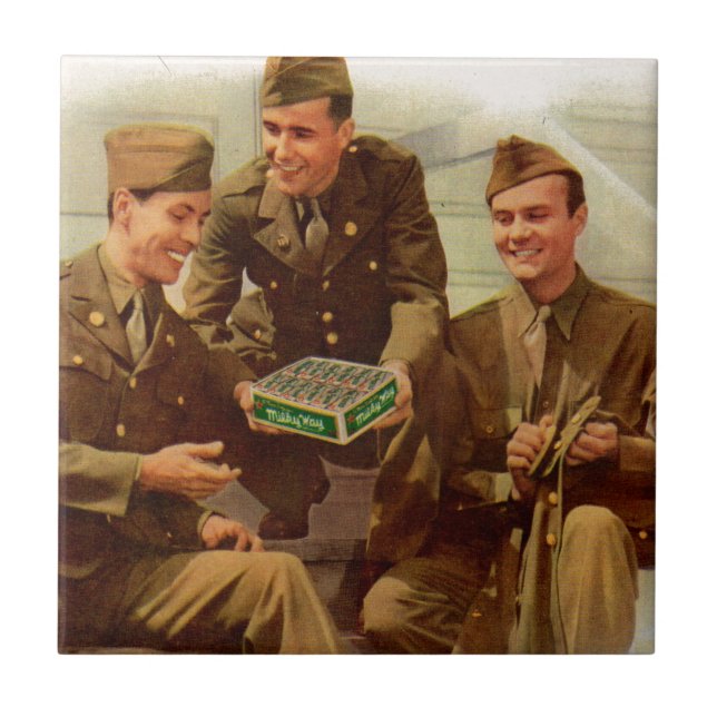 1940s WWII solders with candy from home Tile (Front)