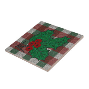 1940s Xmas Gingham 4.25" x 4.25"  Tile