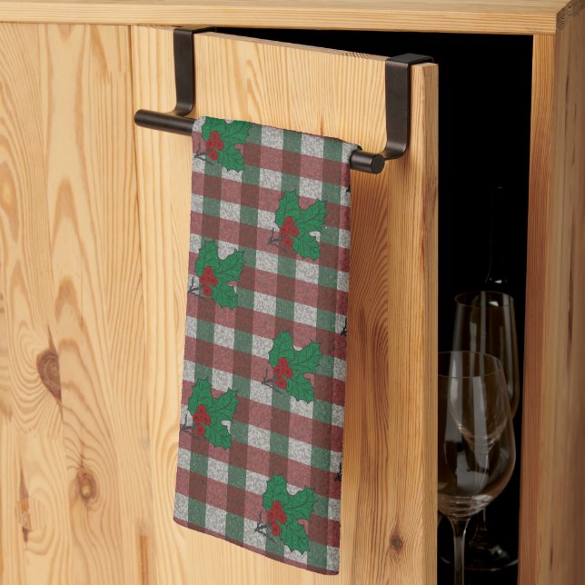1940s Xmas Gingham  Kitchen Towel (Thirds Fold)