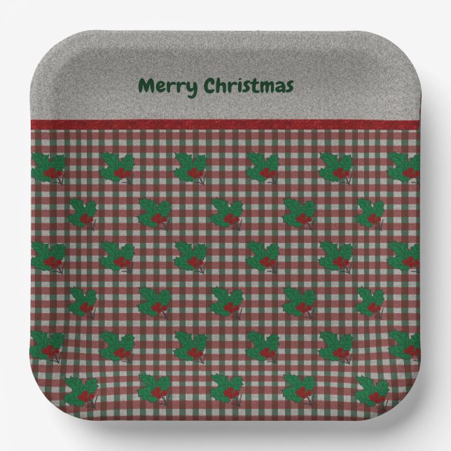 1940s Xmas Gingham  Paper Plate (Front)