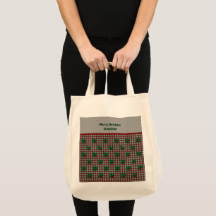 1940s Xmas Gingham - Personalized Grocery  Tote Bag