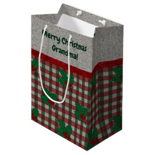 1940s Xmas Gingham - Personalized Medium Gift Bag