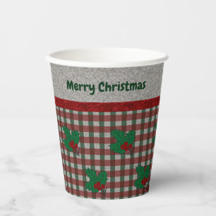 1940s Xmas Gingham - Personalized Paper Cups