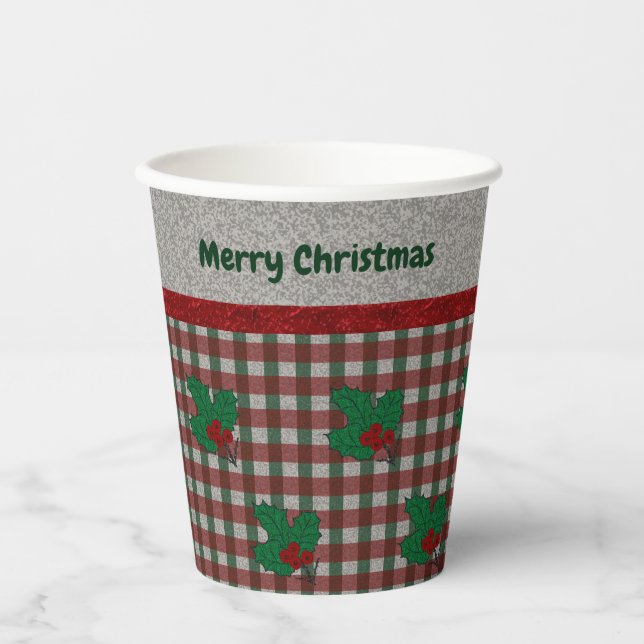 1940s Xmas Gingham - Personalized Paper Cups (Front)