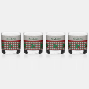 1940s Xmas Gingham - Personalized Set of 4 Whiskey Glass