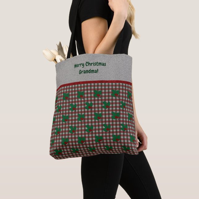 1940s Xmas Gingham - Personalized Tote Bag (Close Up)
