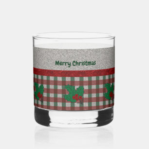 1940s Xmas Gingham - Personalized Whiskey Glass