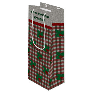 1940s Xmas Gingham - Personalized Wine Gift Bag