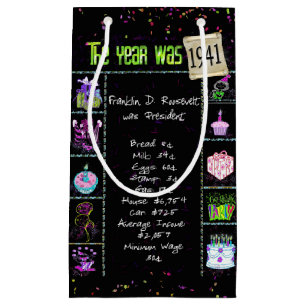 1941 Birth Year Trivia on Black Small Gift Bag