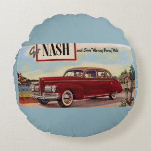 1941 Nash automobile ad Round Pillow