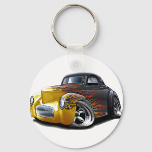 1941 Willys Black-Flames Car Keychain