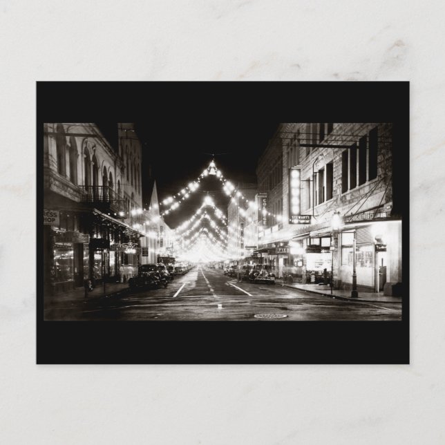 1942 Honolulu's Fort Street at Night Postcard (Front)