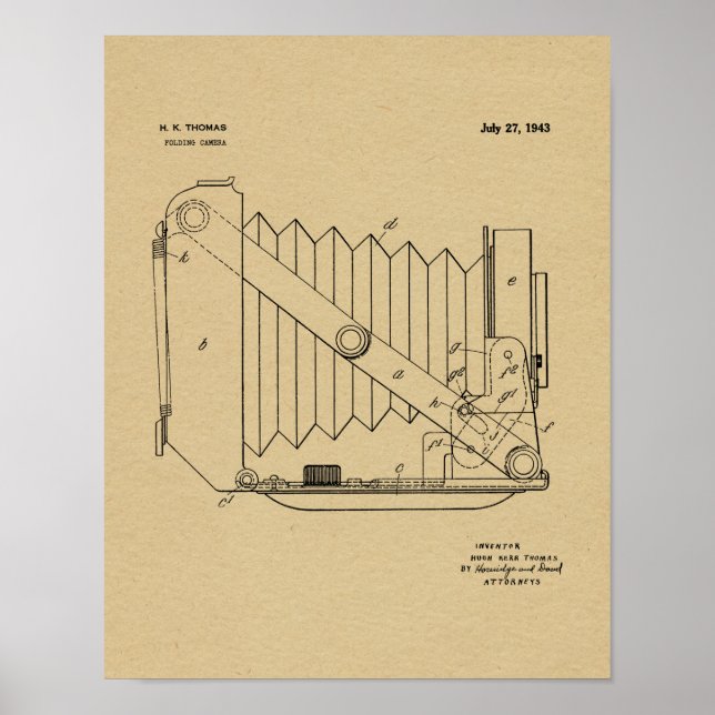 1943 Folding Camera Patent Art Drawing Print (Front)