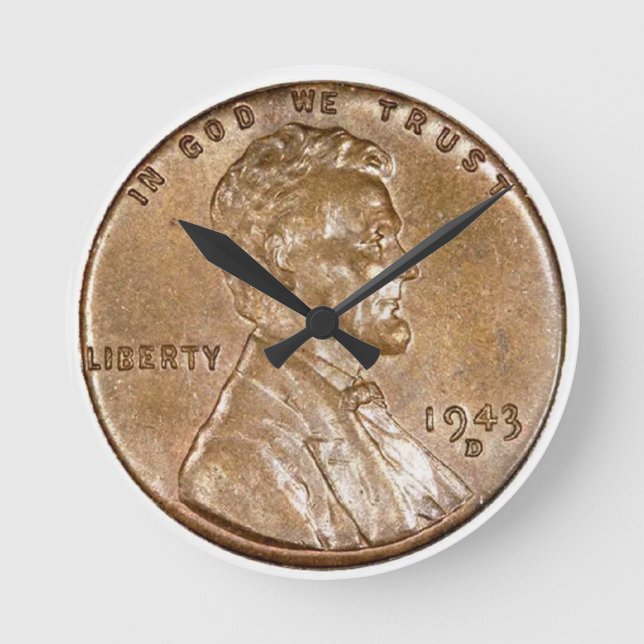 1943 Lincoln Head Copper Penny Round Clock (Front)