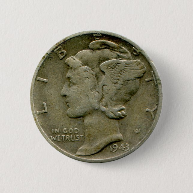 1943 US Mercury dime obverse button (Front)