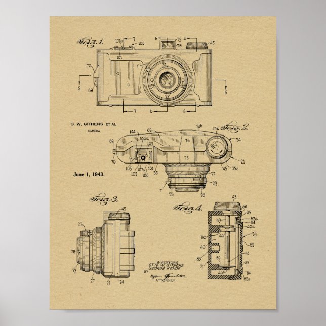 1943 Vintage Camera Patent Art Drawing Print (Front)