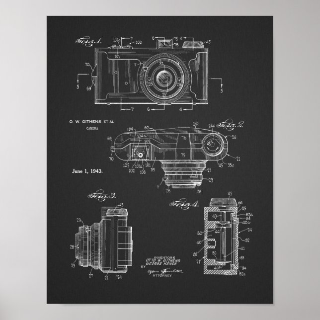 1943 Vintage Camera Patent Art Drawing Print (Front)