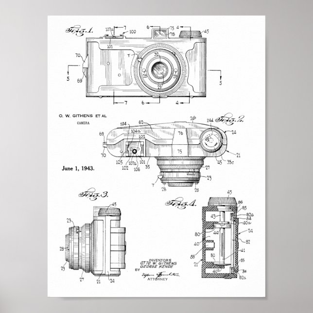 1943 Vintage Camera Patent Art Drawing Print (Front)