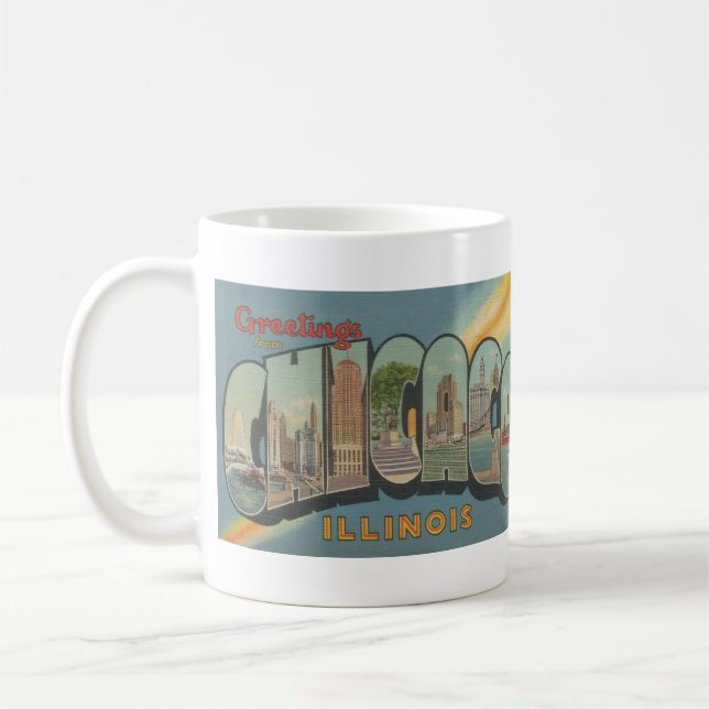 1944 Big Letter Chicago Postcard Coffee Mug (Left)