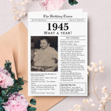 1945 Journal Carte d'anniversaire 80e anniversaire