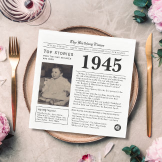1945 Newspaper Birthday Trivia Napkin
