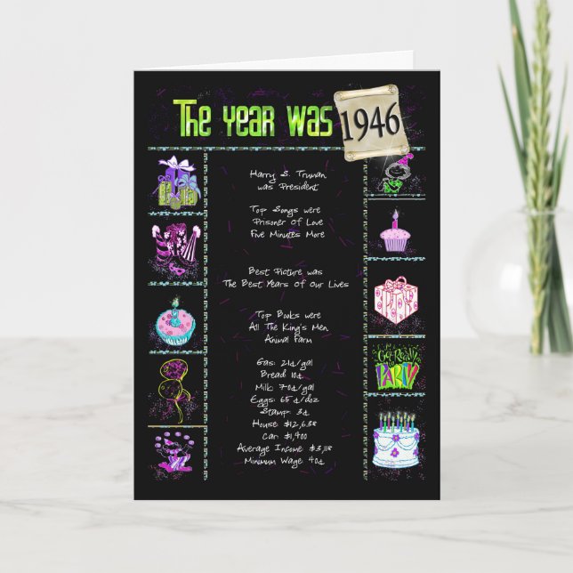 1946 Birthday Fun Facts Card (Front)