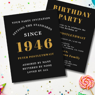 1946 Budget 80th Birthday Invitation Black Gold Flyer