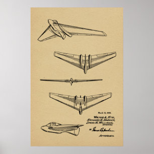 1946 Flying Wing Airplane Patent Art Drawing Print