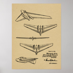 1946 Flying Wing Airplane Patent Art Drawing Print