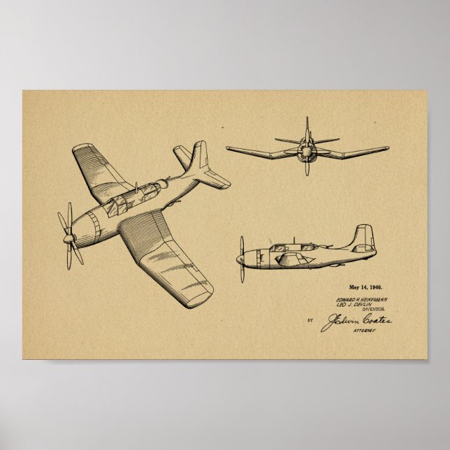 1946 Military Airplane Patent Art Drawing Print (Front)