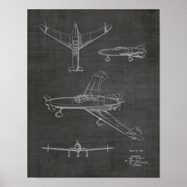 1946 Rear Prop Airplane Patent Art Drawing Print (Front)
