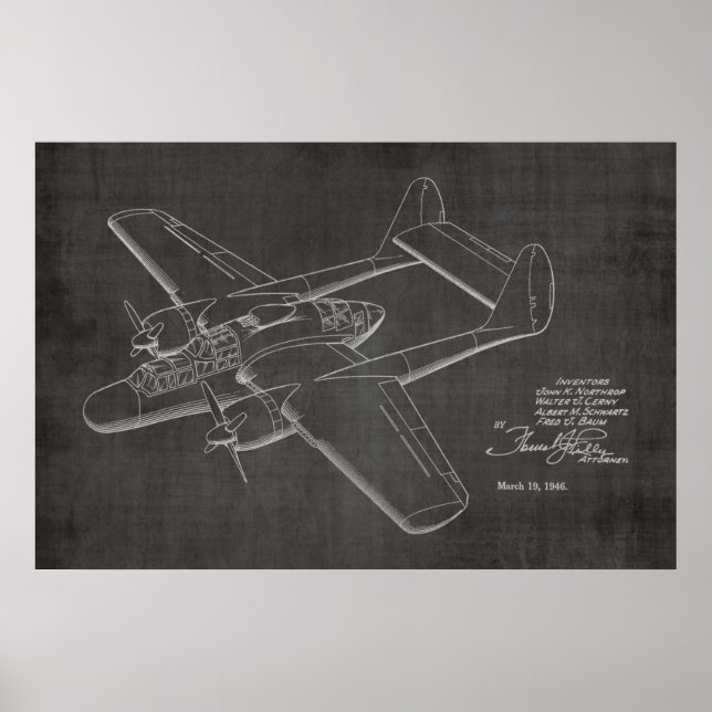1946 Twin Airplane Patent Art Drawing Print (Front)