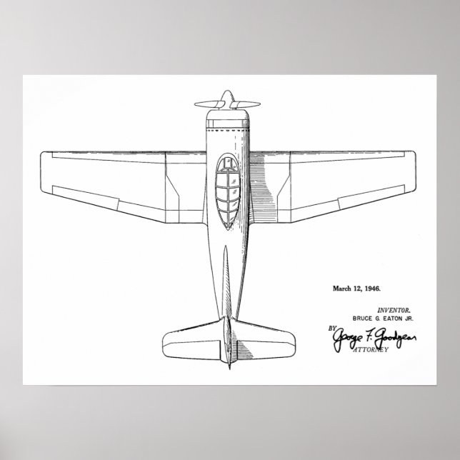 1946 Vintage Airplane Patent Art Drawing Print (Front)