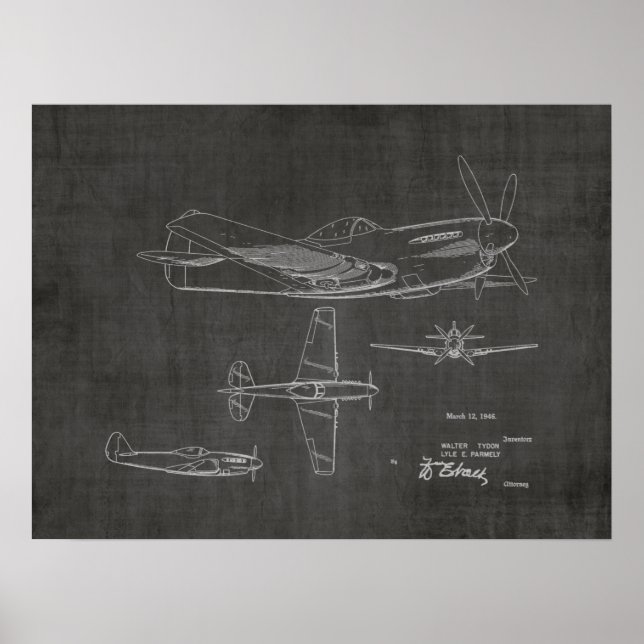 1946 WW2 Airplane Patent Art Drawing Print (Front)