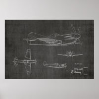 1946 WW2 Airplane Patent Art Drawing Print