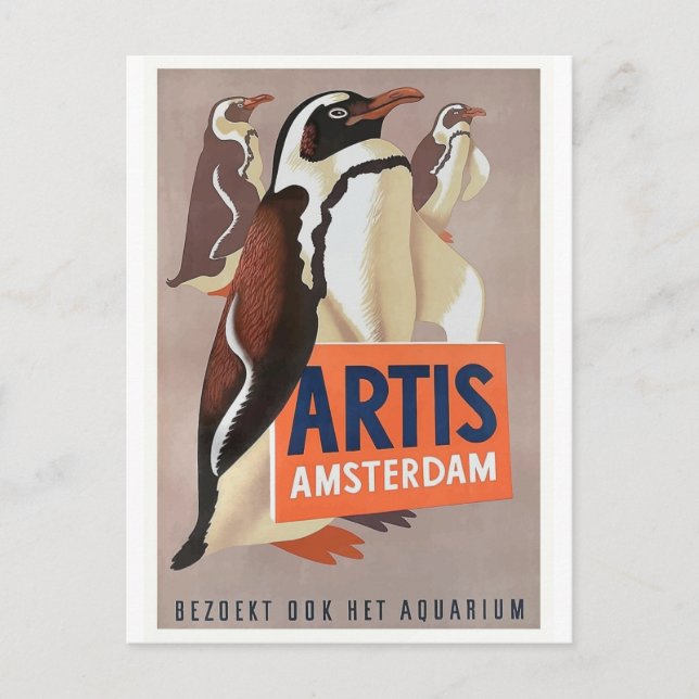 1947 Artis Zoo Amsterdam Penguins Poster Postcard (Front)