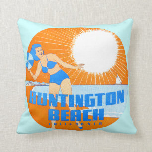 1947 Huntington Beach California Throw Pillow