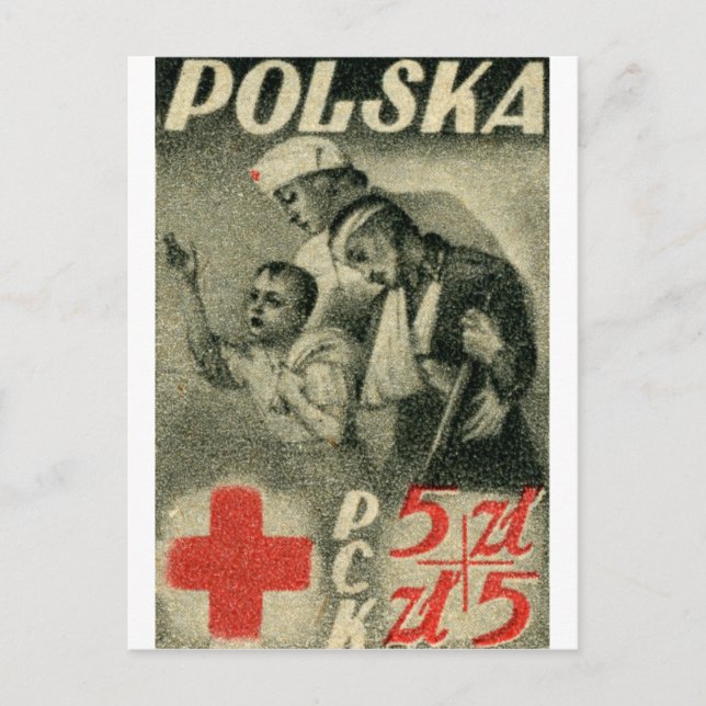 1947 Polish Red Cross Postcard (Front)