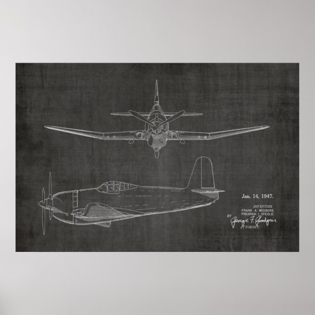 1947 Prop Airplane Patent Art Drawing Print (Front)