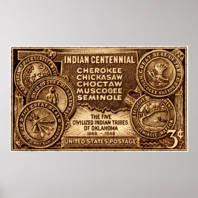 1948 Oklahoma Indian Centennial Stamp Poster (Front)