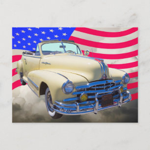 1948 Pontiac Silver Streak And United States Flag Postcard