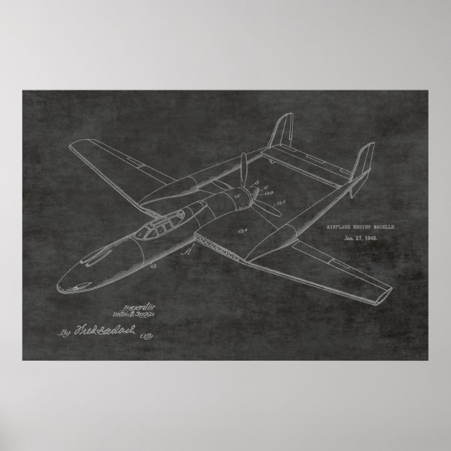 1948 Pusher Airplane Patent Art Drawing Print (Front)
